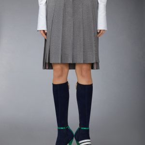 WOOL SEERSUCKER PLEATED LOW RISE PLEATED SKIRT
