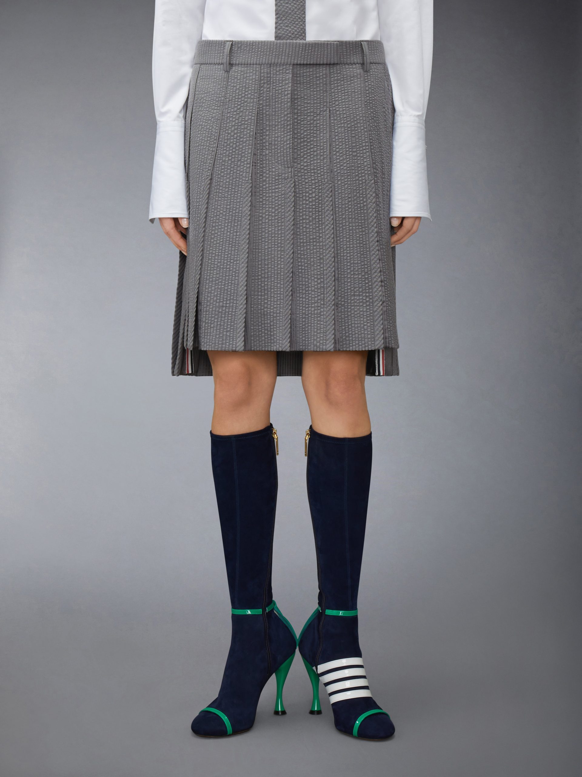 WOOL SEERSUCKER PLEATED LOW RISE PLEATED SKIRT