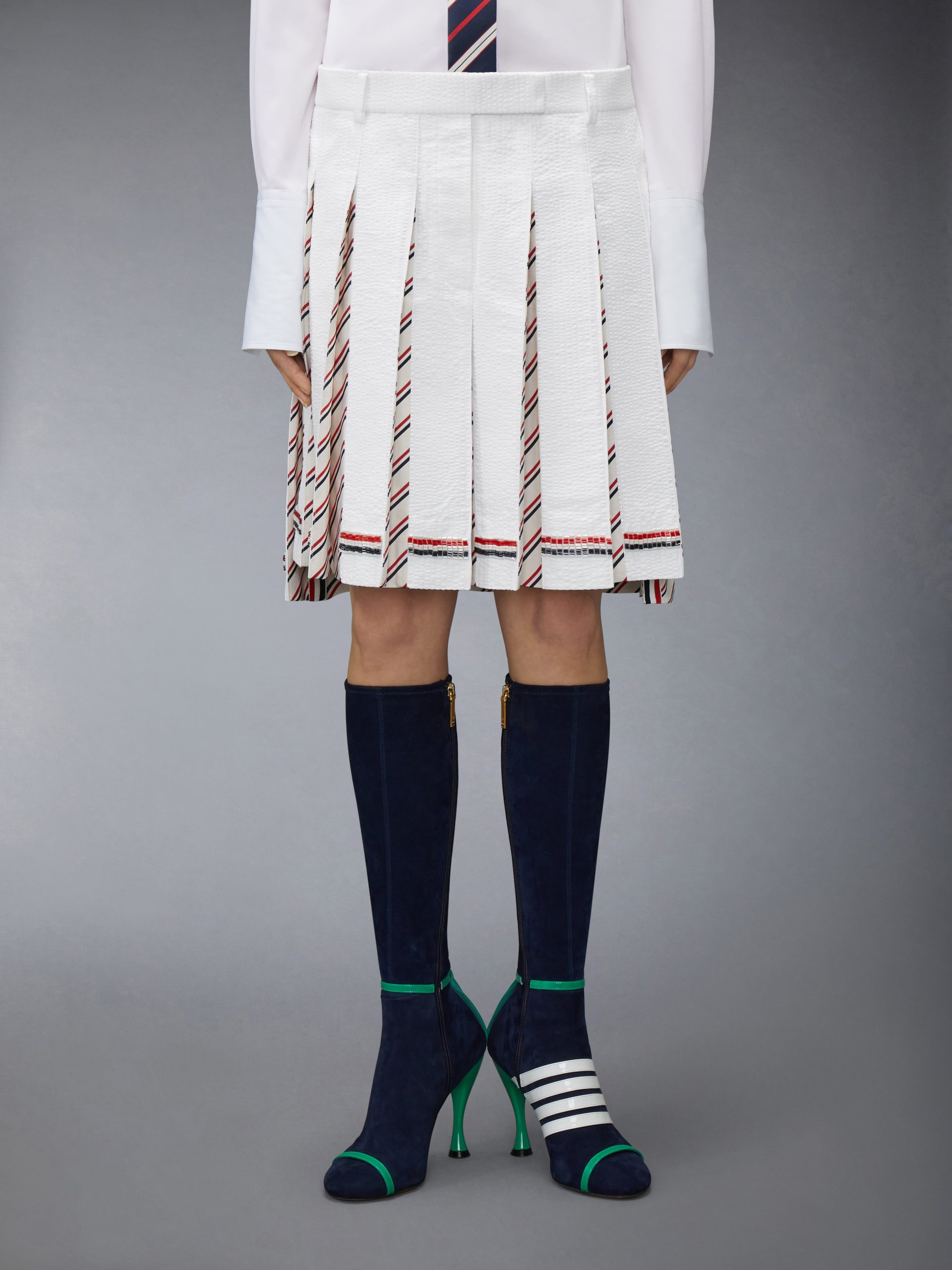 RWB BUGLE BEAD TIPPING LOW RISE PLEATED SKIRT