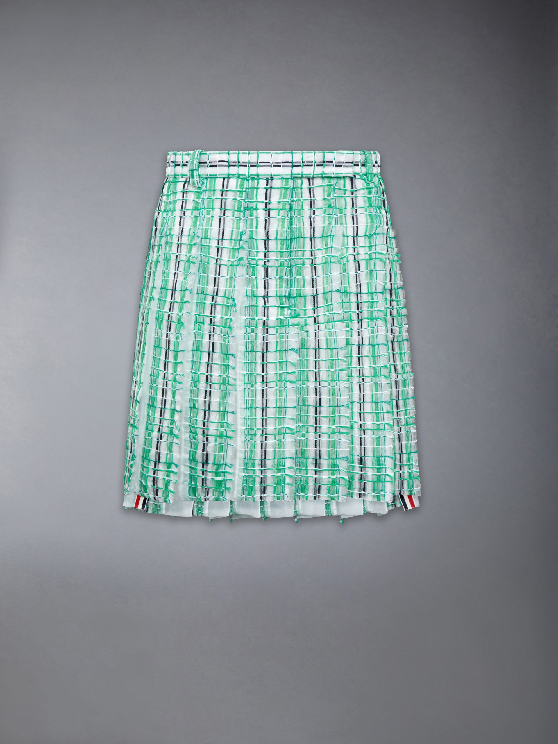 STRIPED SHEER TWEED LOW RISE PLEATED SKIRT - Image 6