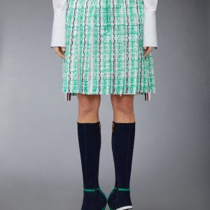 STRIPED SHEER TWEED LOW RISE PLEATED SKIRT