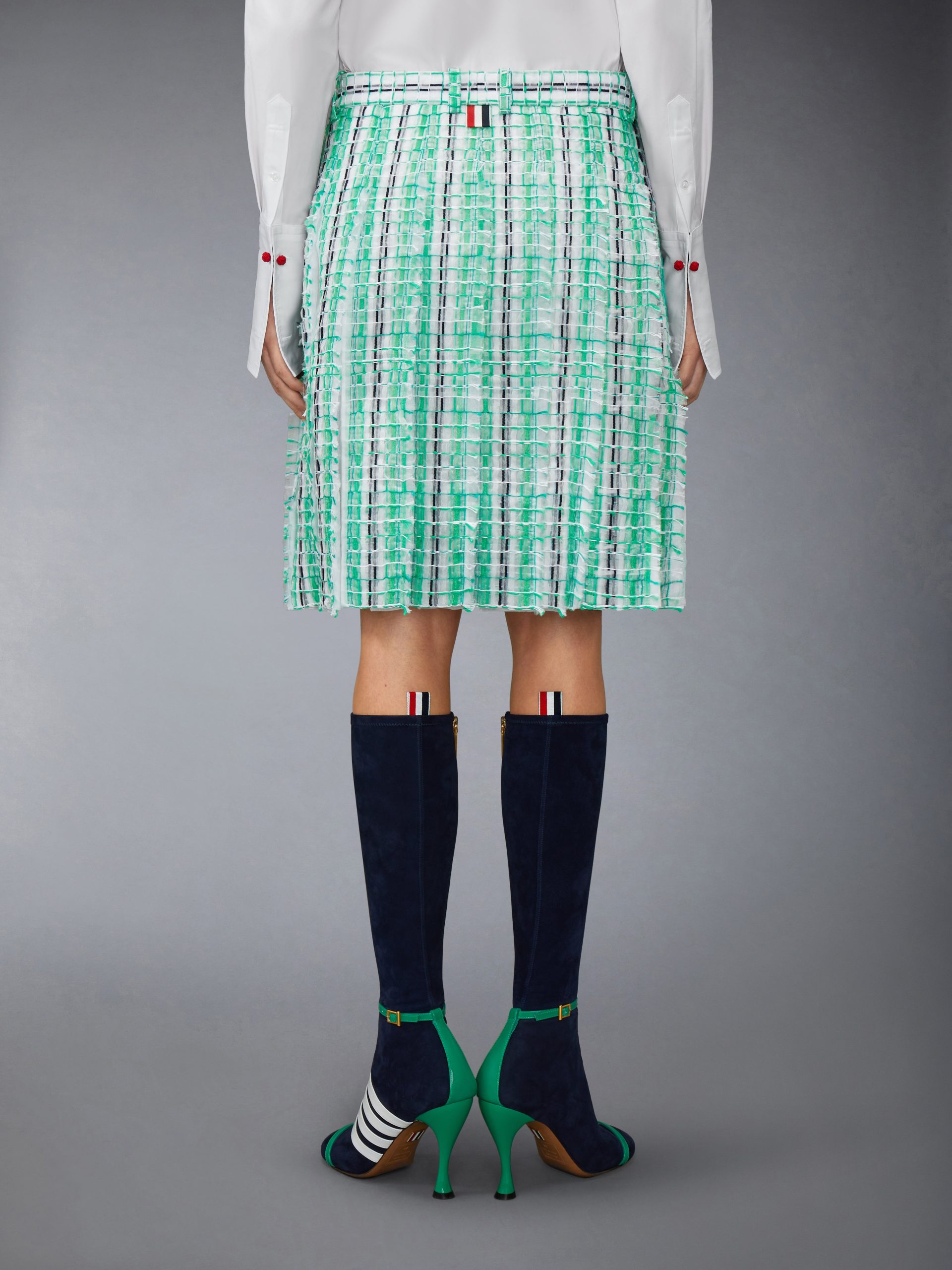 STRIPED SHEER TWEED LOW RISE PLEATED SKIRT - Image 3