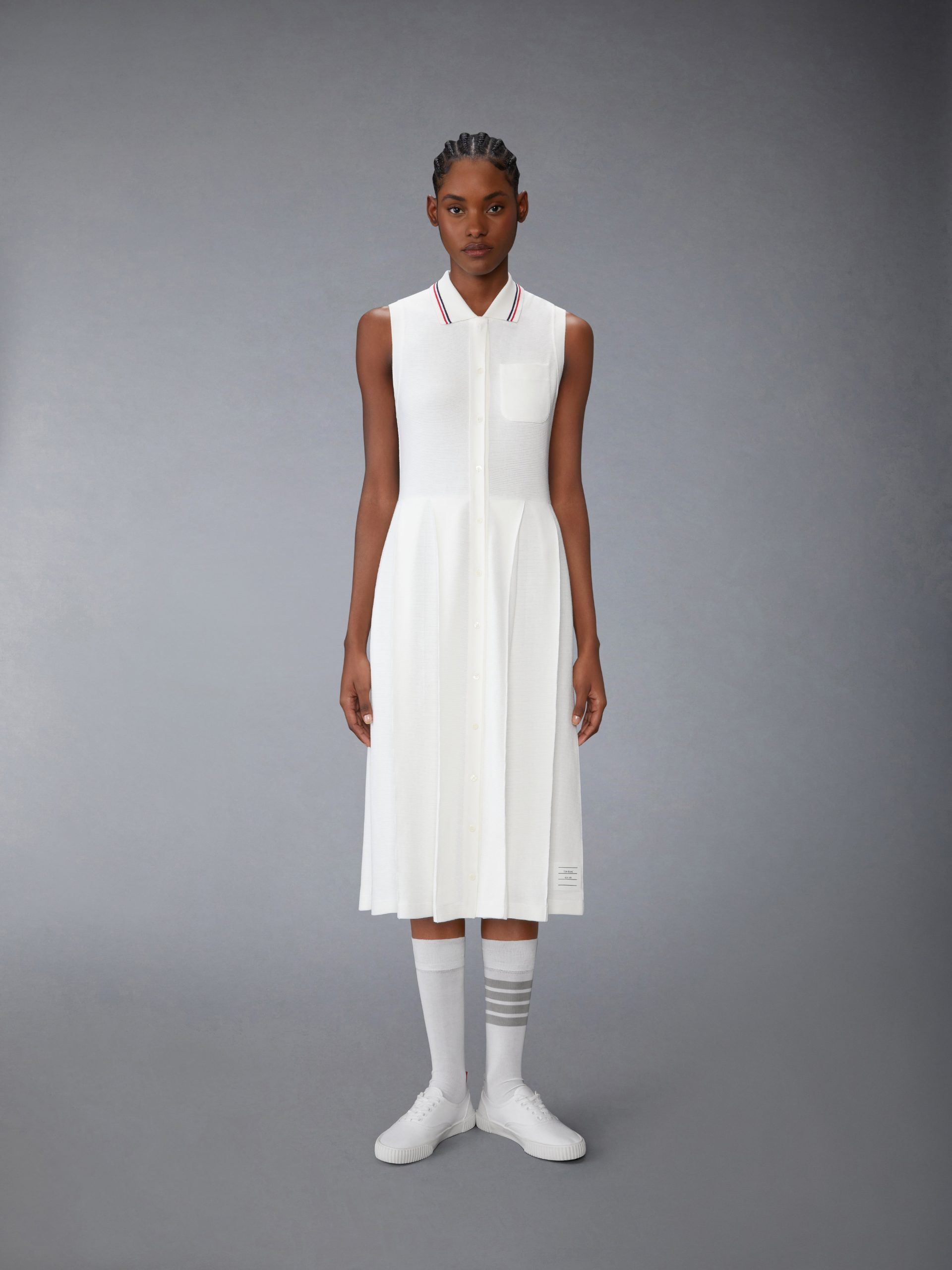 COTTON WAFFLE PLEATED POLO DRESS