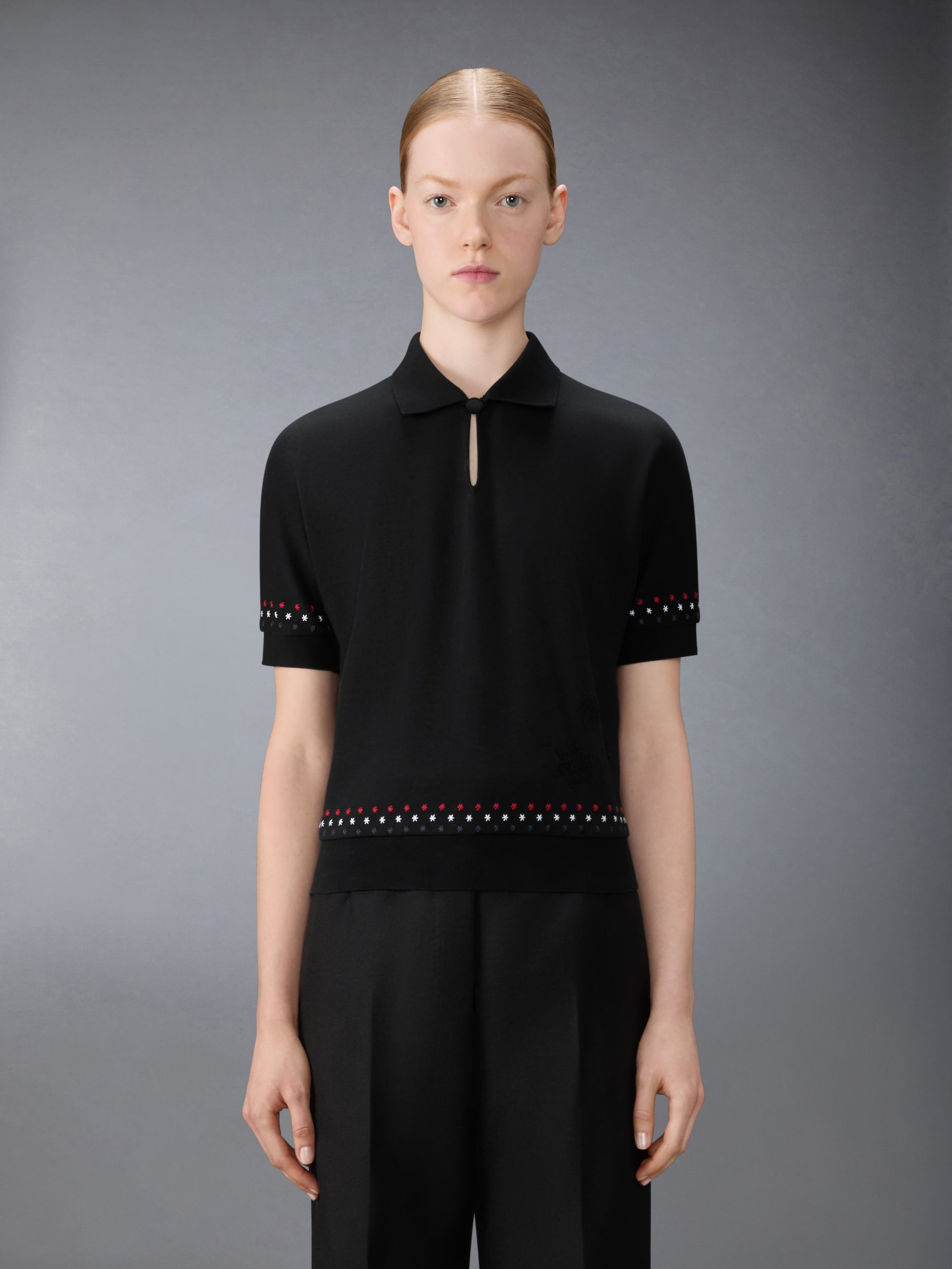 COTTON MILANO STARS & SNOWFLAKE EMBROIDERY POLO