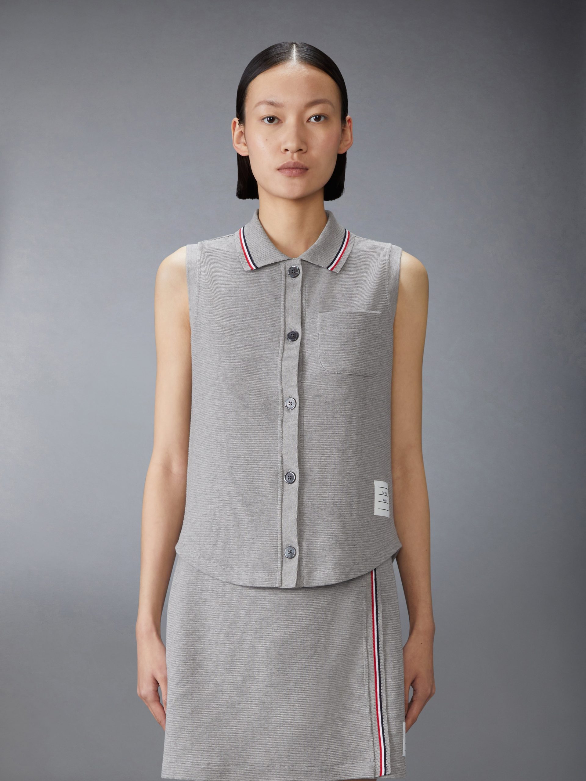 COTTON WAFFLE SLEEVELESS BUTTON SHIRT
