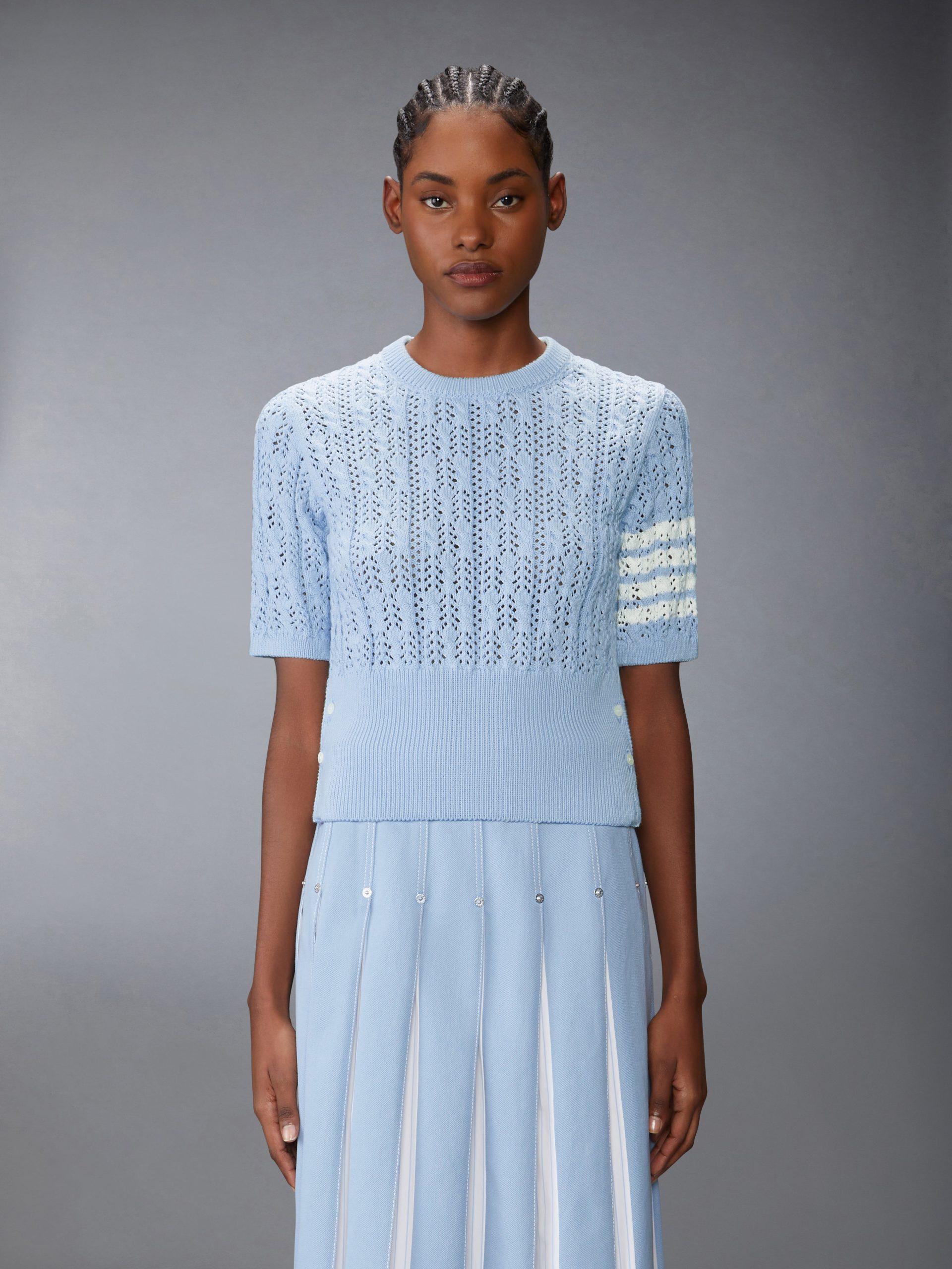 POINTELLE CABLE STITCH 4-BAR TEE