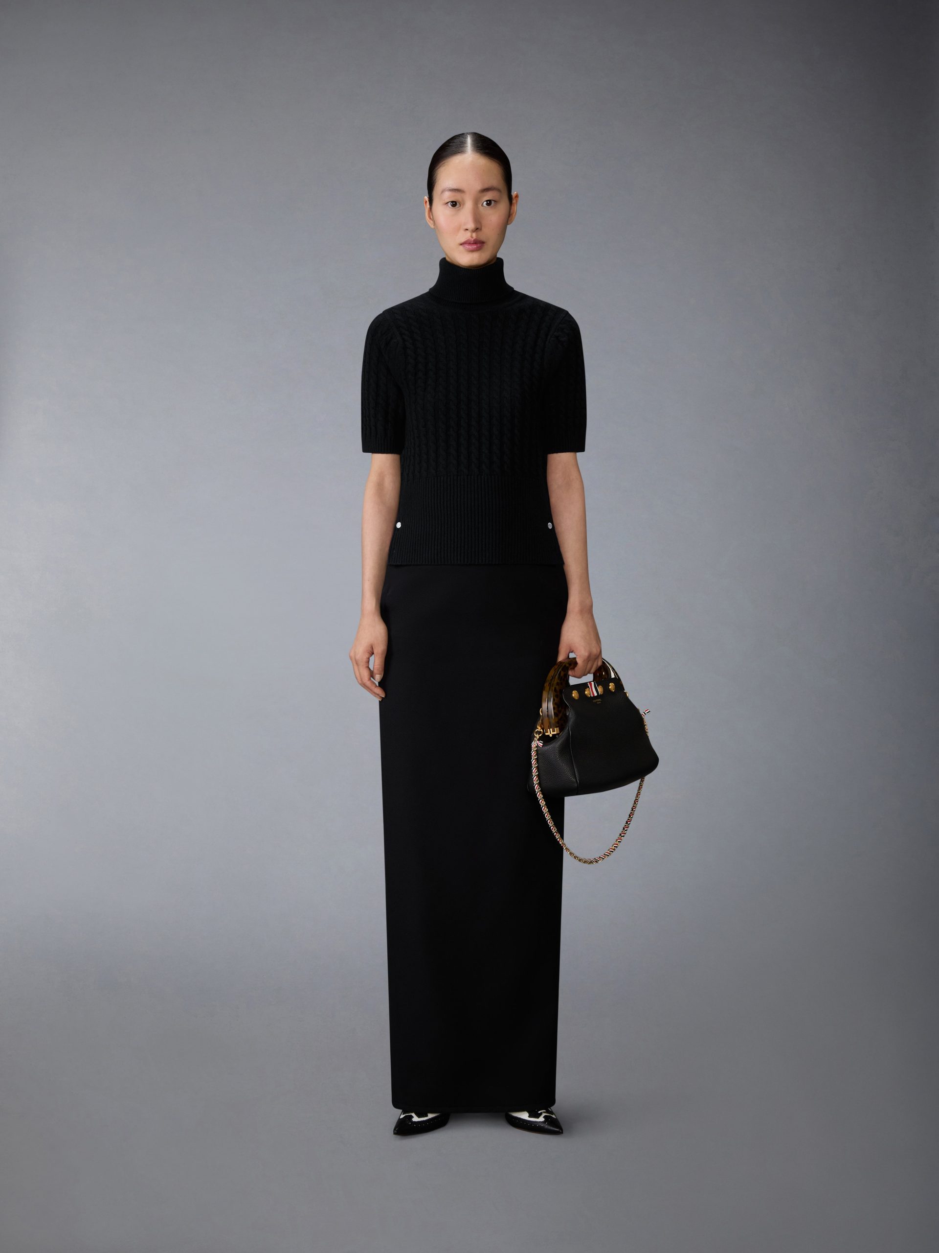 CASHMERE BABY CABLE STITCH SHORT SLEEVE TURTLENECK - Image 3