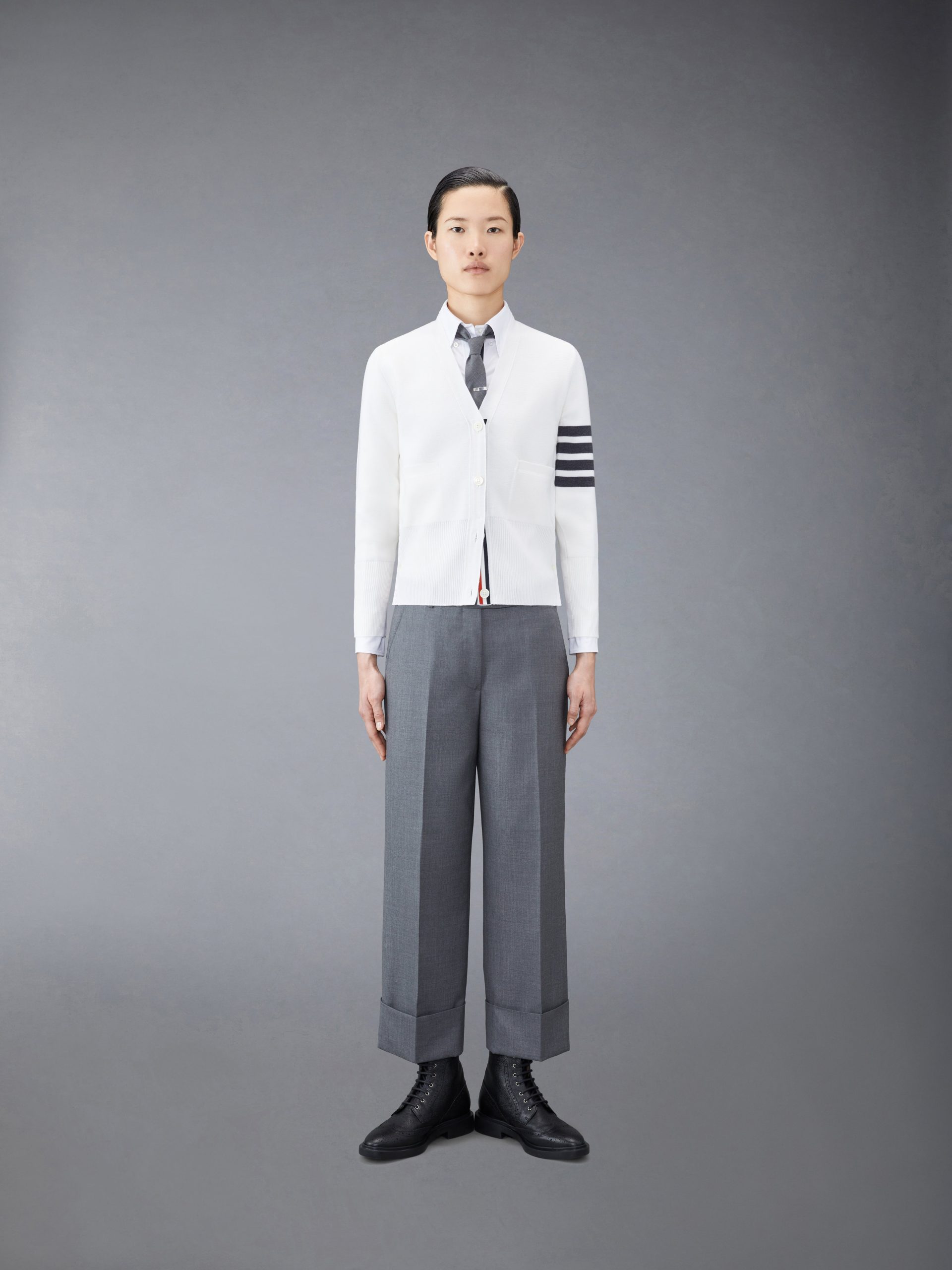 WOOL 4-BAR V-NECK CARDIGAN - Image 3