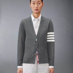 MERINO WOOL 4-BAR RELAXED FIT V-NECK CARDIGAN