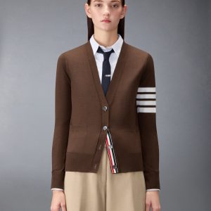 MERINO WOOL 4-BAR RELAXED FIT V-NECK CARDIGAN