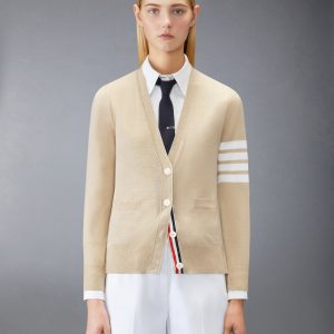 MERINO WOOL 4-BAR RELAXED FIT V-NECK CARDIGAN