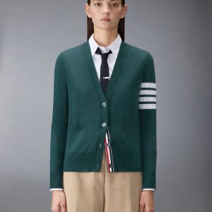 MERINO WOOL 4-BAR RELAXED FIT V-NECK CARDIGAN