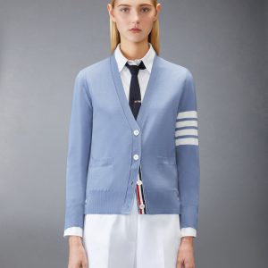 MERINO WOOL 4-BAR RELAXED FIT V-NECK CARDIGAN