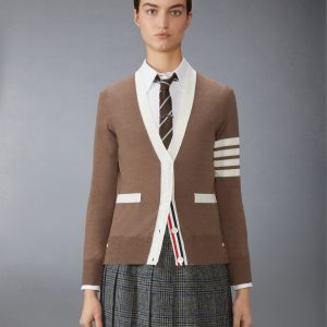 FINE MERINO WOOL 4-BAR V NECK CARDIGAN