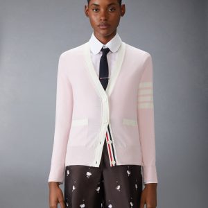 FINE MERINO WOOL 4-BAR RELAXED FIT V NECK CARDIGAN