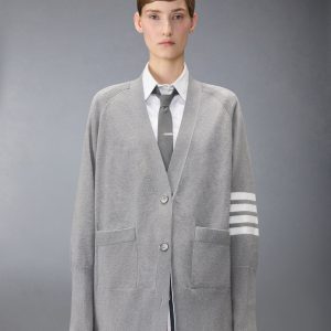 JERSEY STITCH COTTON 4-BAR EXAGGERATED FIT CARDIGAN