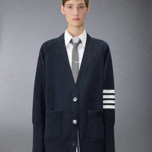 JERSEY STITCH COTTON 4-BAR EXAGGERATED FIT CARDIGAN