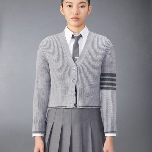 MERINO WOOL 4-BAR CROPPED CARDIGAN