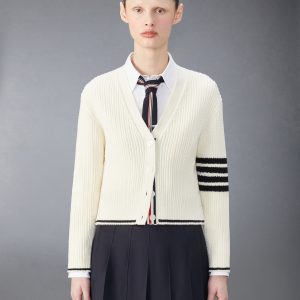 MERINO WOOL 4-BAR CROPPED CARDIGAN