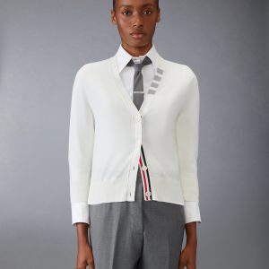 COTTON 4-BAR V NECK CARDIGAN