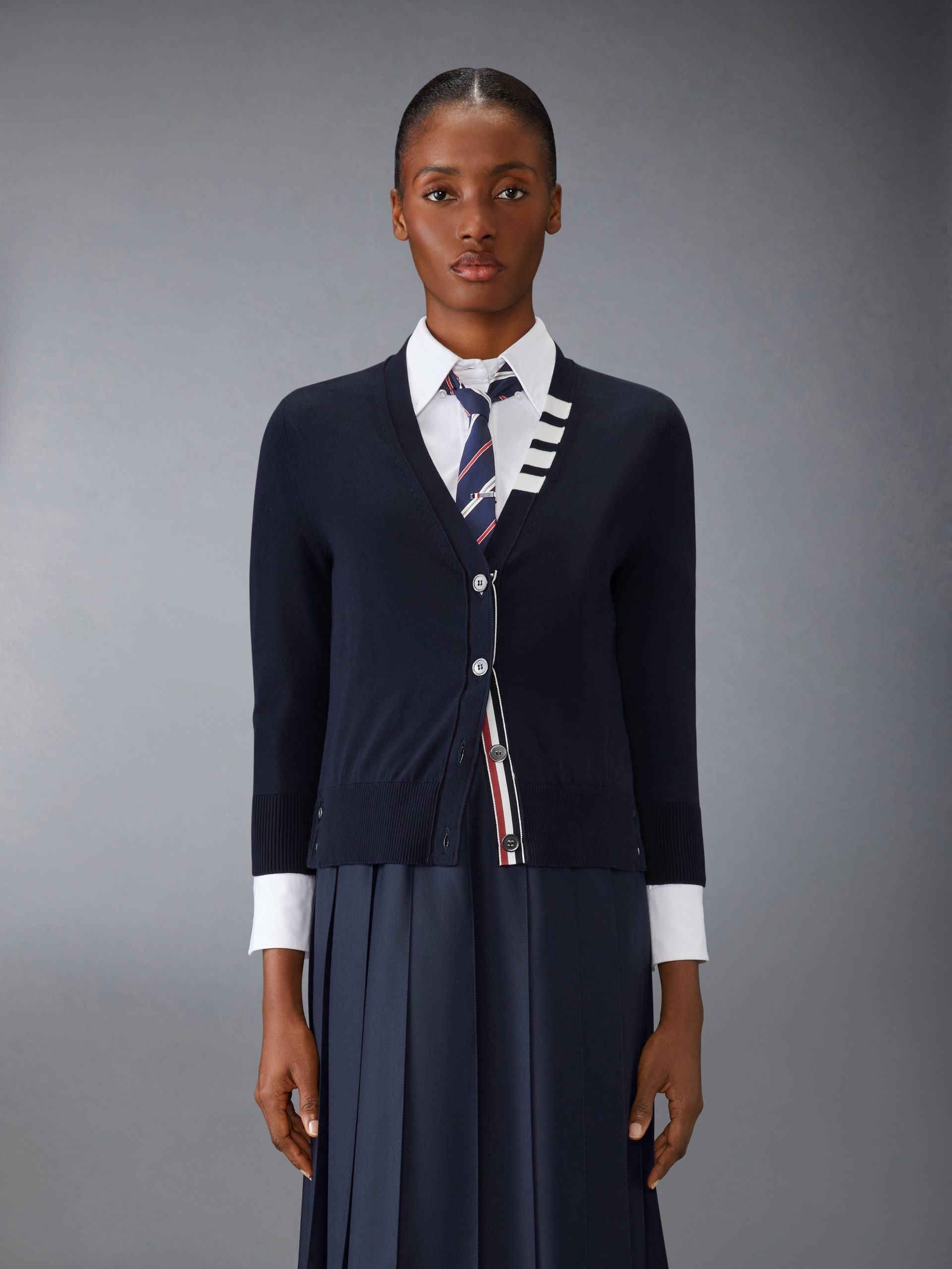 COTTON 4-BAR V NECK CARDIGAN