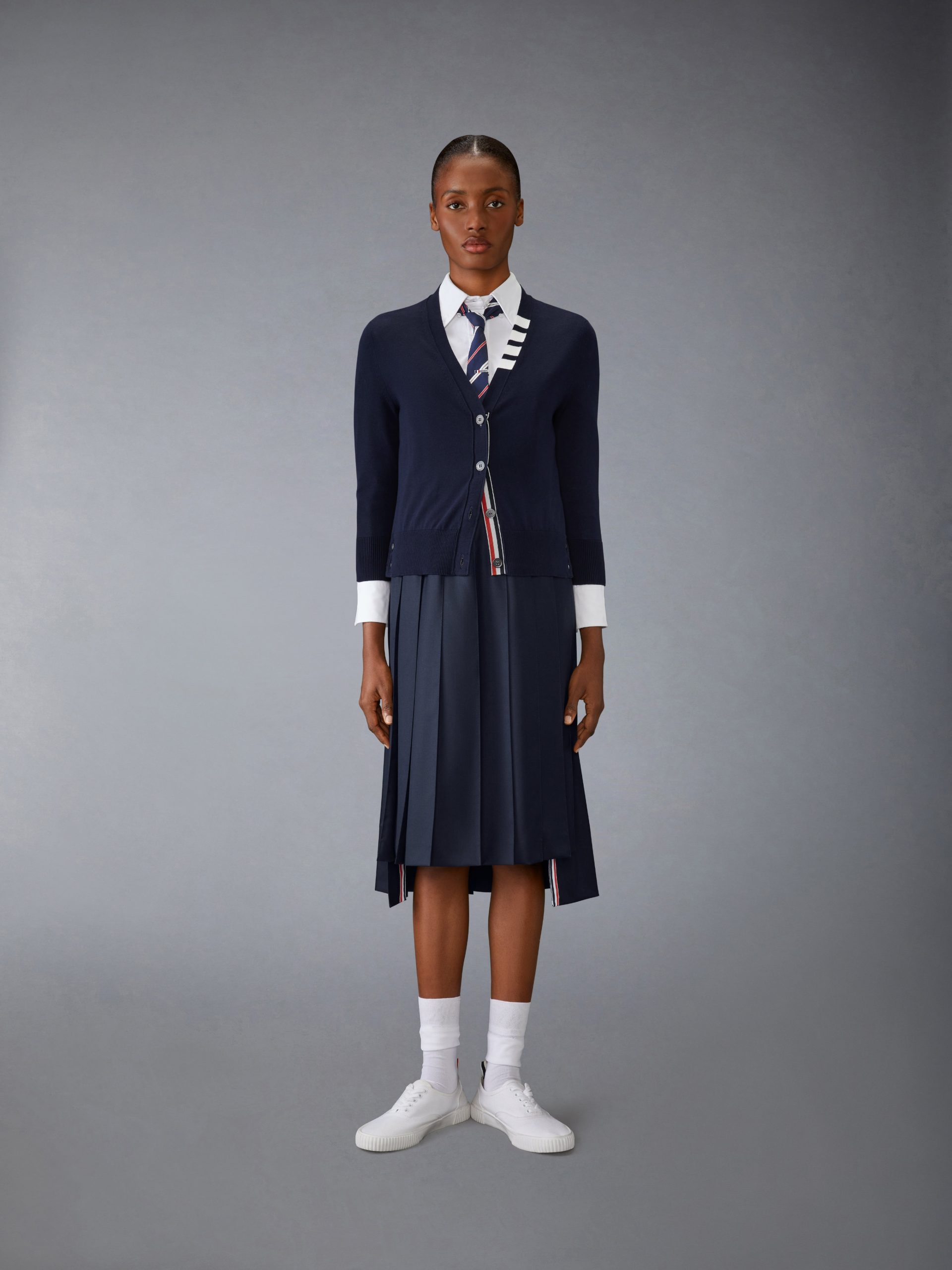 COTTON 4-BAR V NECK CARDIGAN - Image 3