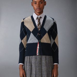 ARGYLE INTARSIA CASHMERE V NECK CARDIGAN