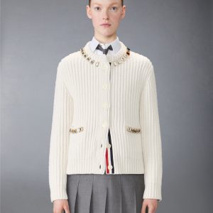 SWAROVSKI CRYSTAL HALF STITCH CASHMERE CARDIGAN