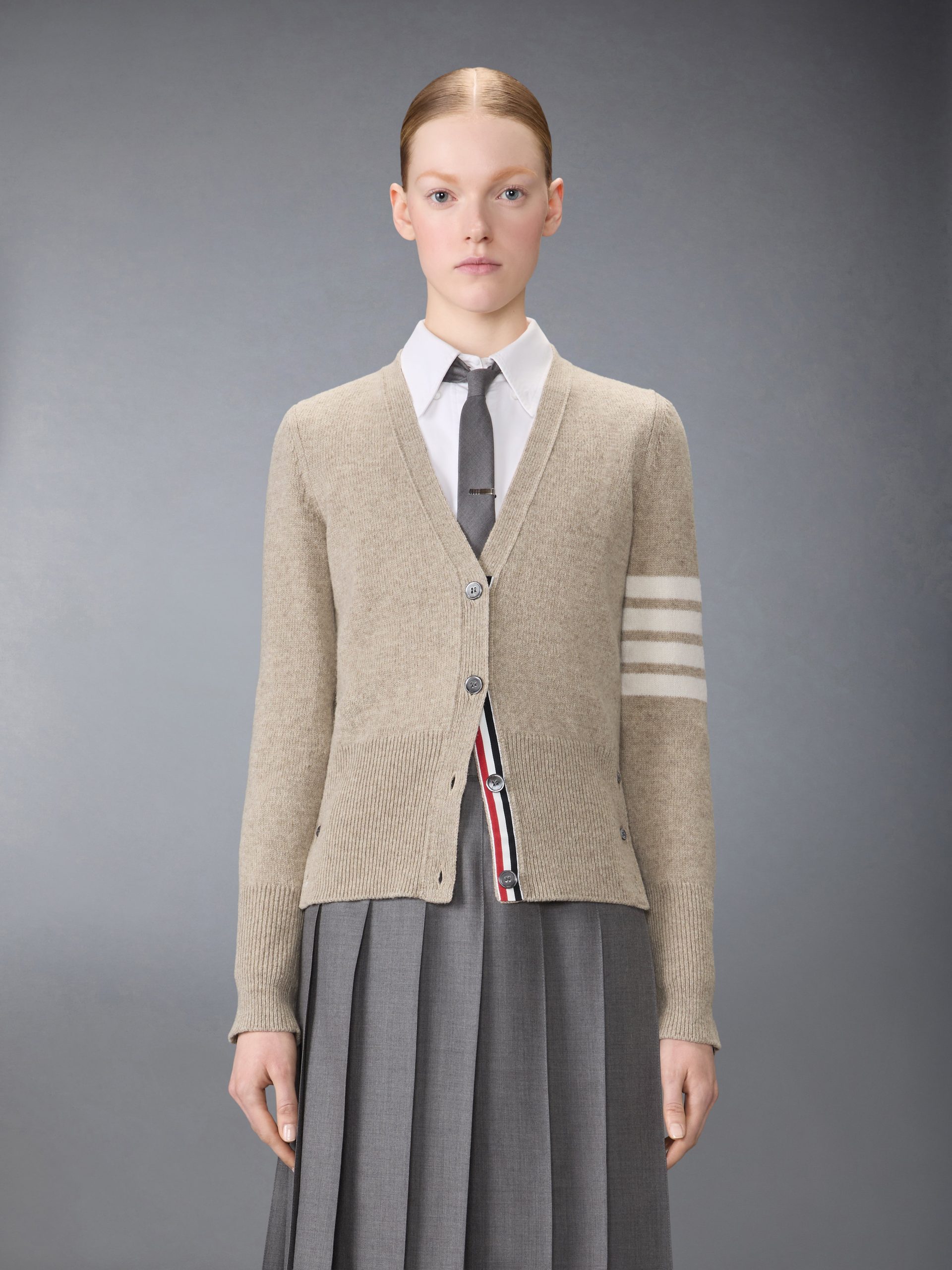 JERSEY STITCH SHETLAND WOOL 4-BAR CARDIGAN