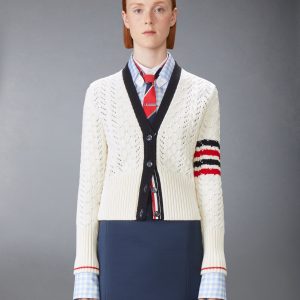 CABLE POINTELLE STITCH MERINO WOOL 4-BAR CARDIGAN