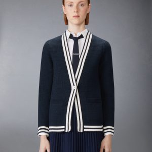 TUCK STITCH SILK CASHMERE & WOOL V NECK CARDIGAN