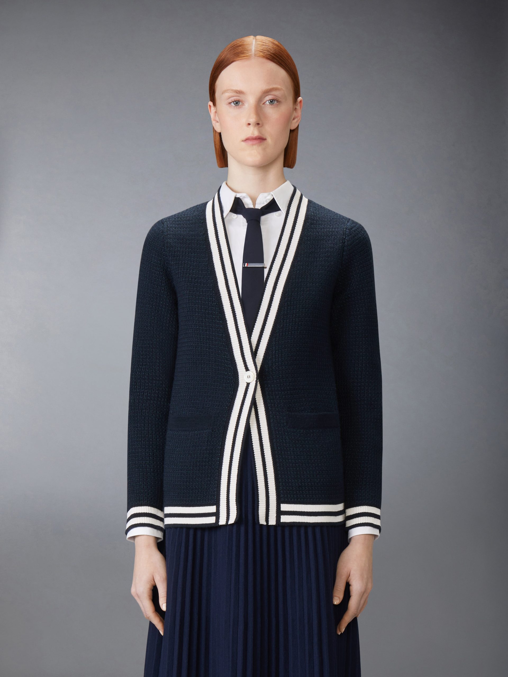 TUCK STITCH SILK CASHMERE & WOOL V NECK CARDIGAN