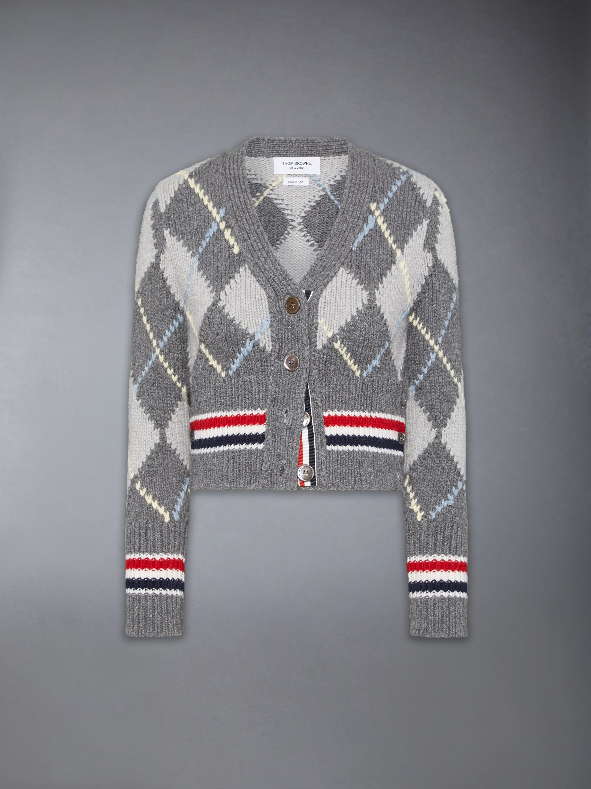 ARGYLE INTARSIA MERINO WOOL SHRUNKEN CARDIGAN - Image 6
