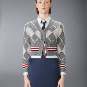 ARGYLE INTARSIA MERINO WOOL SHRUNKEN CARDIGAN