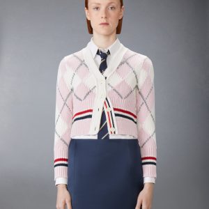 ARGYLE INTARSIA MERINO WOOL SHRUNKEN CARDIGAN