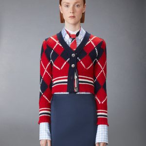 ARGYLE INTARSIA MERINO WOOL SHRUNKEN CARDIGAN