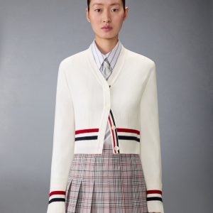 CASHMERE RWB STRIPE SHRUNKEN CARDIGAN