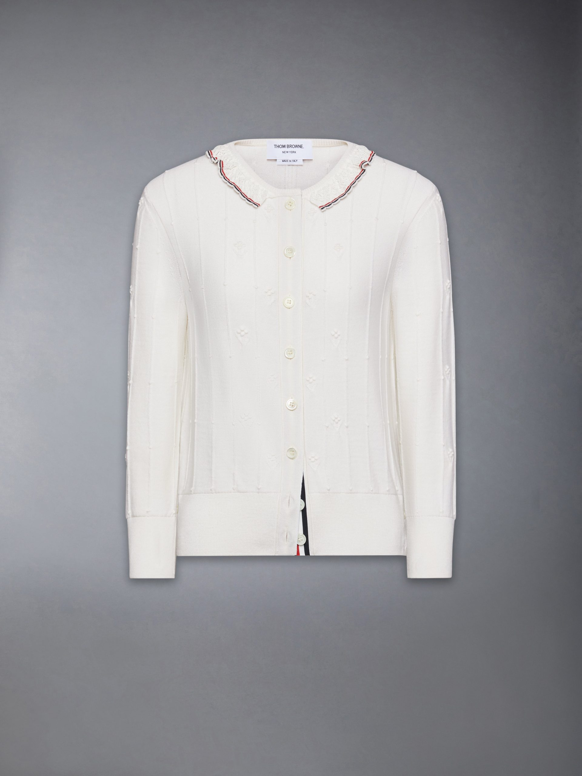 MERINO WOOL BOBBLE STITCH LACE TRIM CARDIGAN - Image 6