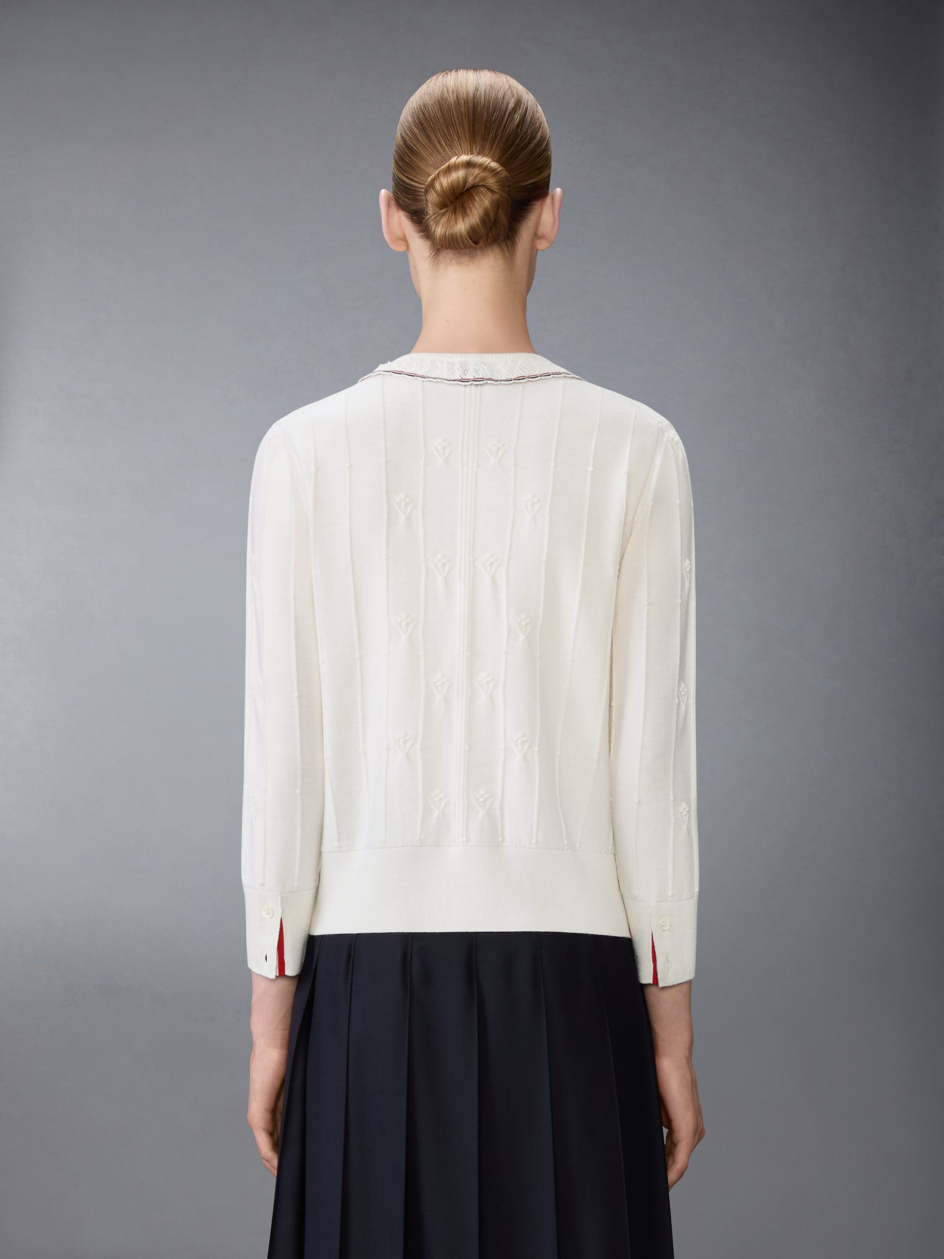 MERINO WOOL BOBBLE STITCH LACE TRIM CARDIGAN - Image 2