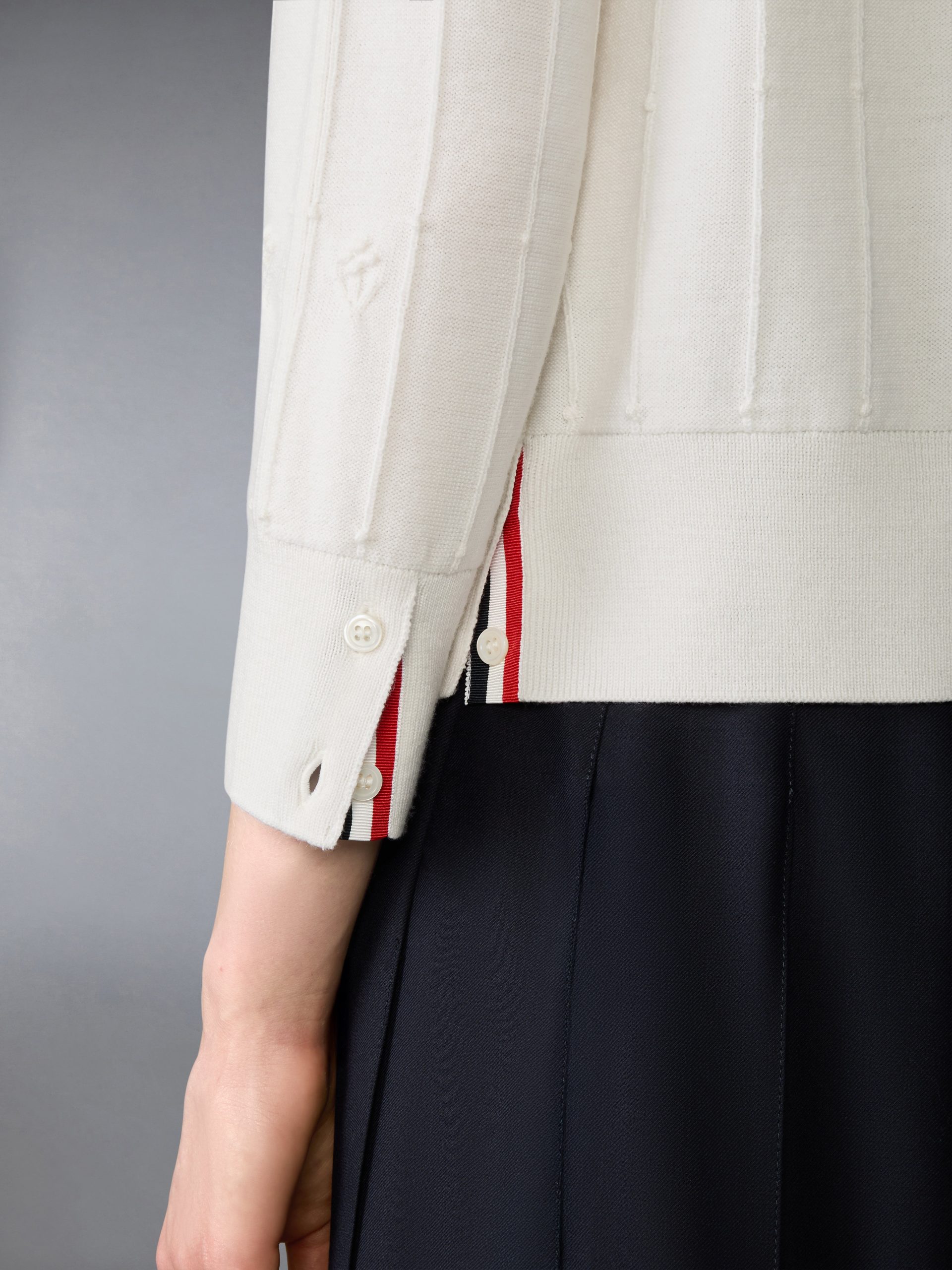 MERINO WOOL BOBBLE STITCH LACE TRIM CARDIGAN - Image 4