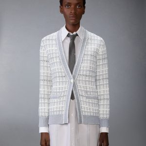 TUCK STITCH TWEED ELONGATED V-NECK CARDIGAN