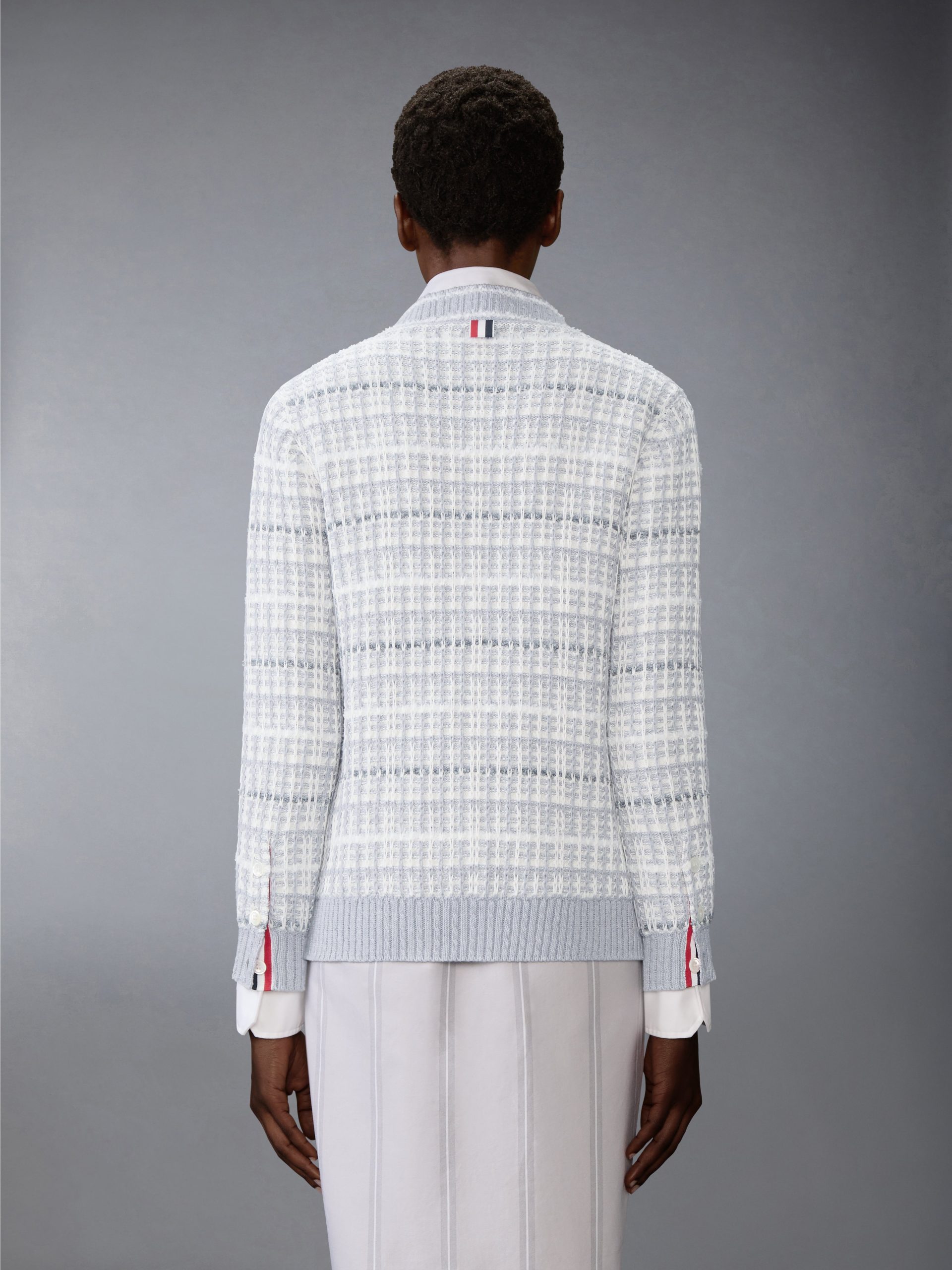 TUCK STITCH TWEED ELONGATED V-NECK CARDIGAN - Image 2