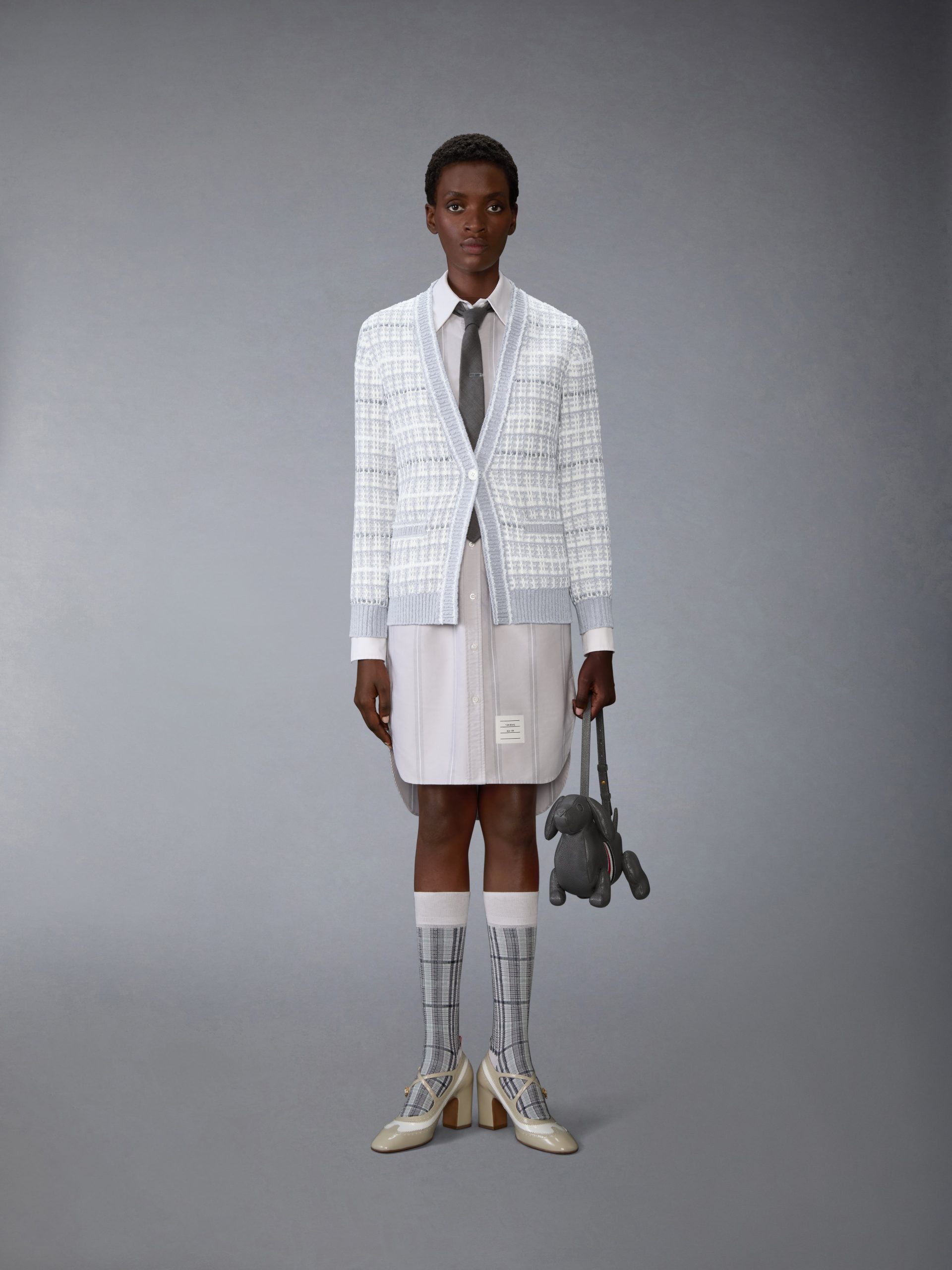 TUCK STITCH TWEED ELONGATED V-NECK CARDIGAN - Image 3