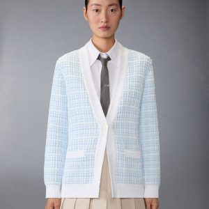 TUCK STITCH TWEED ELONGATED V-NECK CARDIGAN