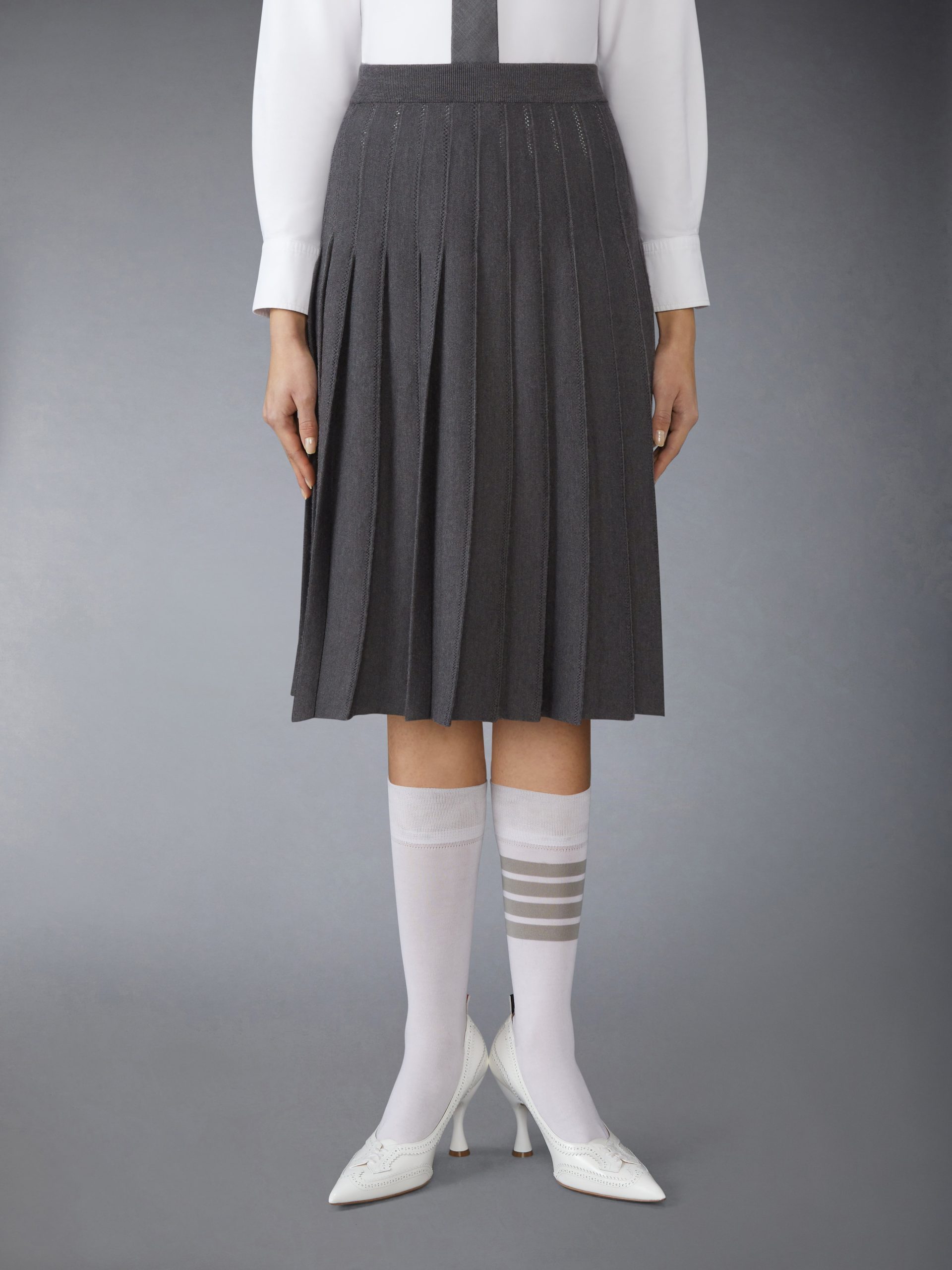 WOOL SILK POINTELLE PLEATED SKIRT