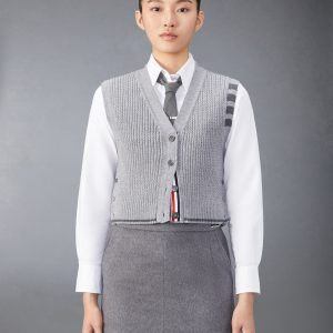 MERINO WOOL 4-BAR CROPPED CABLE CARDIGAN VEST