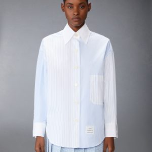 POPLIN PINSTRIPE FUNMIX MICRO UNIVERSITY STRIPED SUPERSIZED LONG SLEEVE SHIRT
