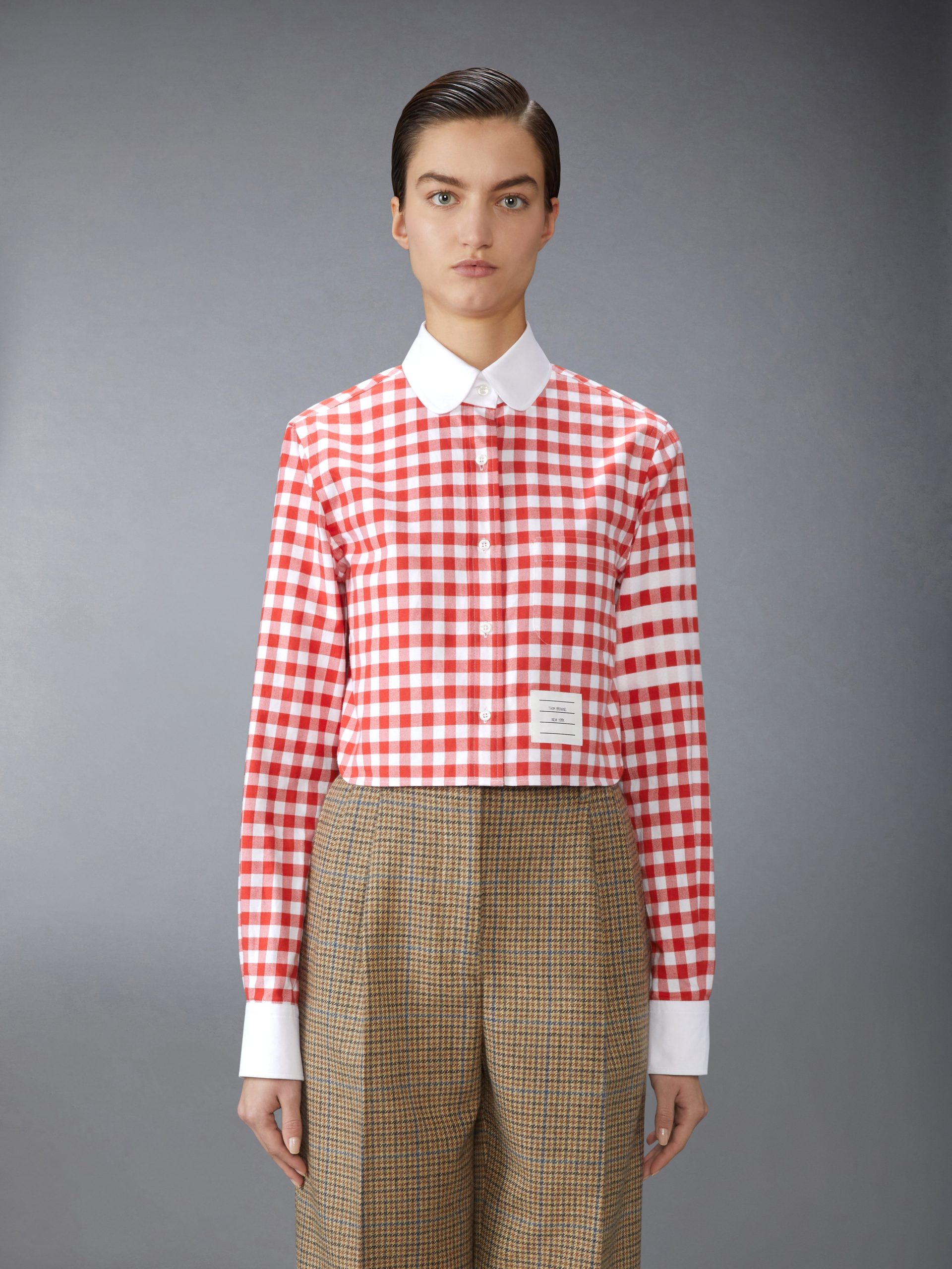 GINGHAM CHECK FLANNEL 4-BAR CROPPED SHIRT