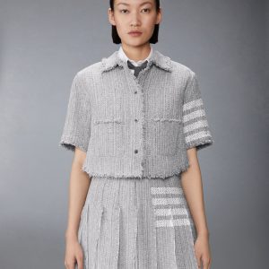 SOLID TWEED 4-BAR CROPPED SHIRT JACKET