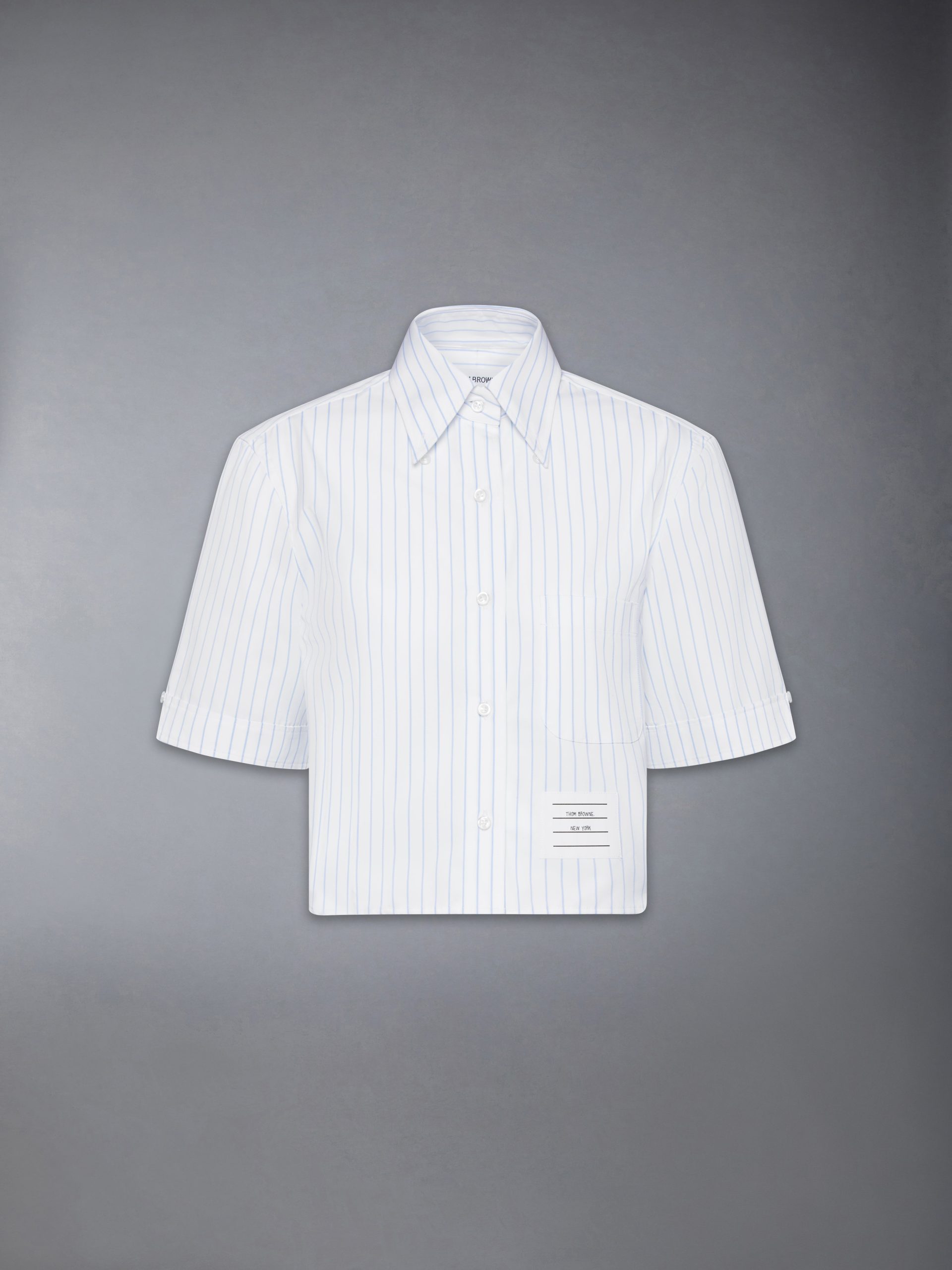 PINSTRIPE POPLIN CROPPED SHORT SLEEVE SHIRT - Image 6